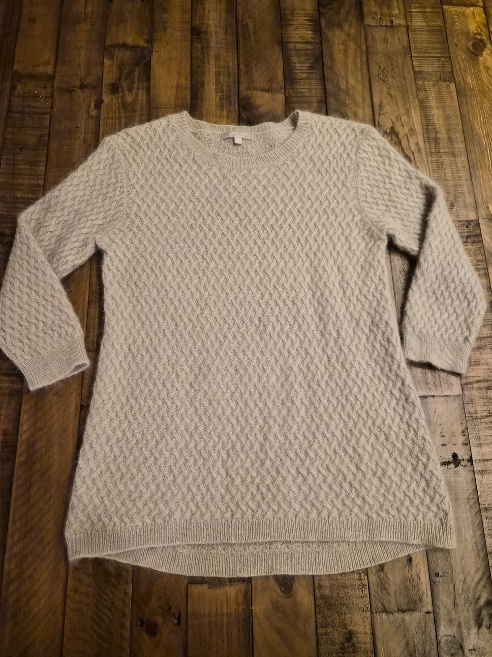 ​Joan Vass Studio Beige Angora Rabbit Hair Diamond Knit Tunic Sweater Medium